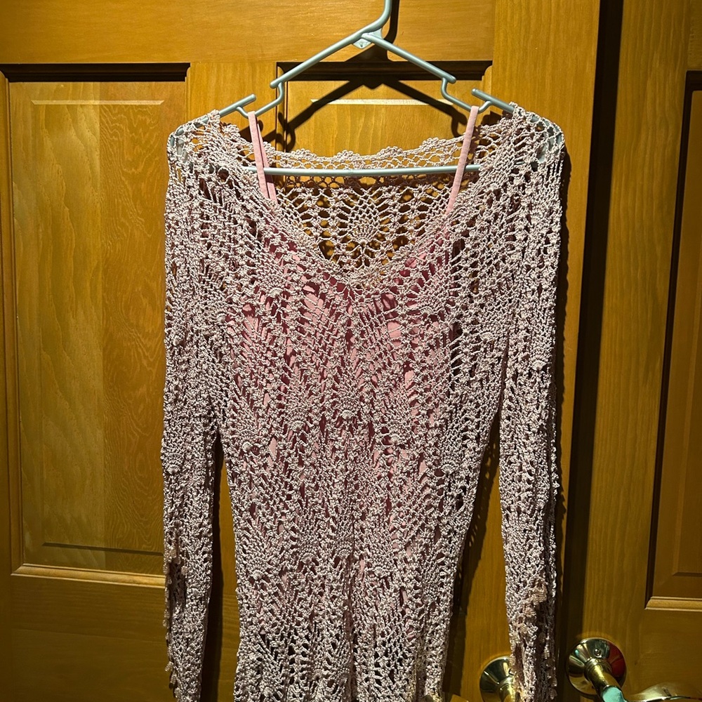 Pink Crochet Long Sleeve Top